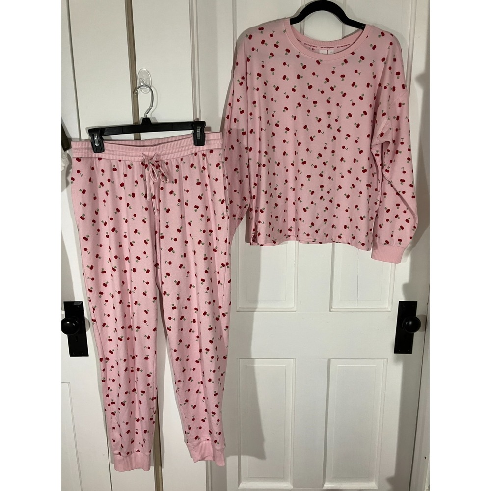 Joyspun Long Sleeve Cherry Pajama Set Womens Size M Pink/ Red Fruit Whimsical
